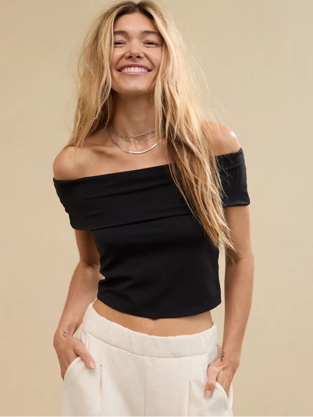Aerie Off-Shoulder Black Crop Top
